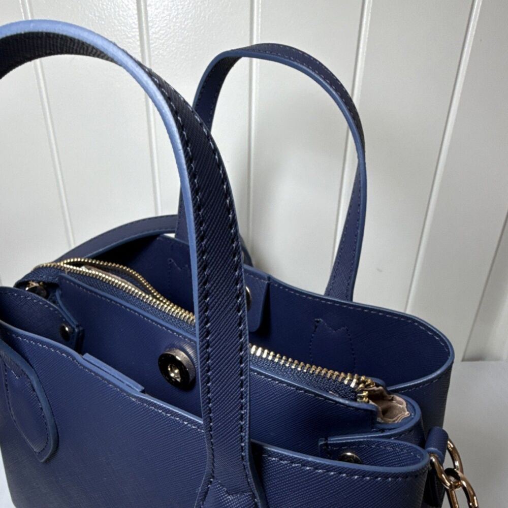 Anne Klein Navy Blue Satchel Gold Hardware Detachable Adjustable Strap Pockets - Picture 11 of 13